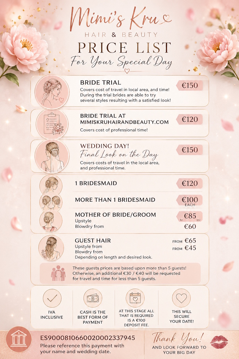Wedding Hair Prices Costa Blanca